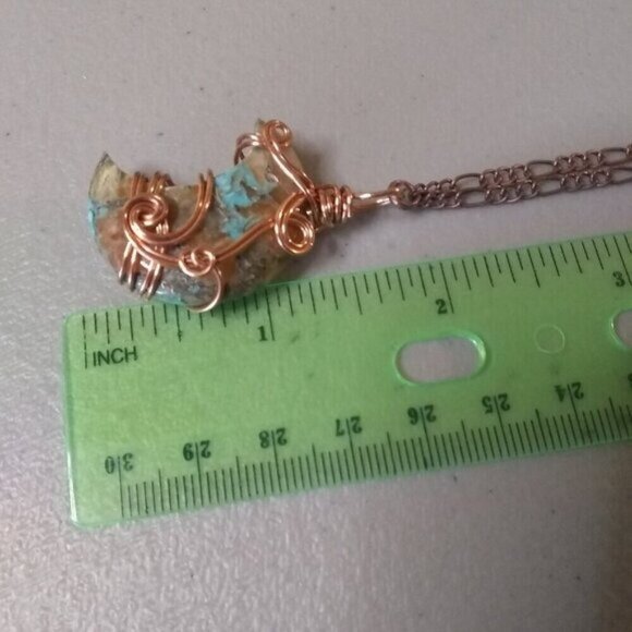 Boho Moon Goddess! Crescent Moon Necklace ~ Turquoise Agate + Quartz Composition - Picture 10 of 11